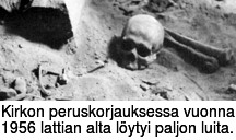 Kirkon peruskorjauksessa vuonna 1956 lattian alta lytyi paljon luita.